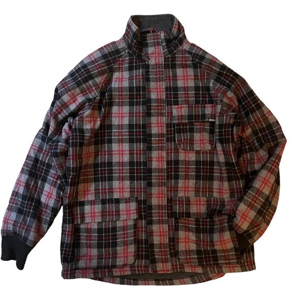 Vintage KAVU Plaid Wool Jacket Men’s Medium Red Black Full Zip Cabincore Tartan - Picture 1 of 10
